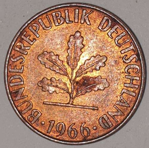 1966 G - 1 PFENNIG - ONE PFENNIG - GERMANY - FEDERAL REPUBLIC - (Copper Plated Steel)